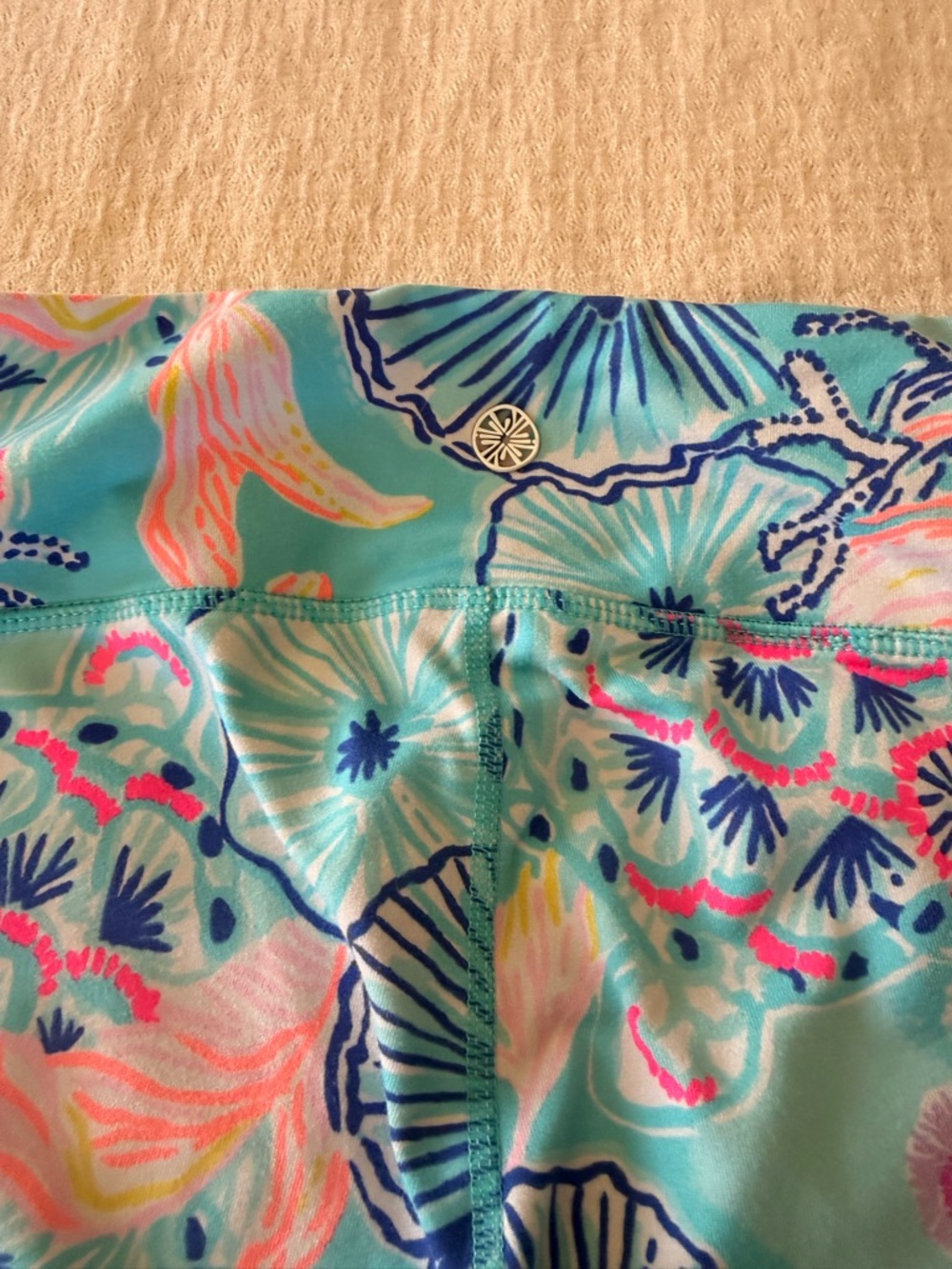 Lilly Pulitzer Aqua Floral Print Leggings with Pink & Blue Accents - Picture 3 of 5